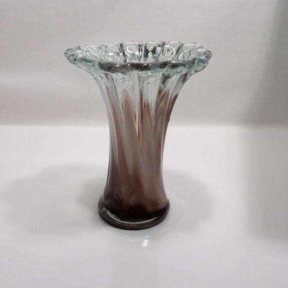 Vintage Hand Blown Art Glass Vase Purple Fused Clear Decorative Display - Picture 4 of 13